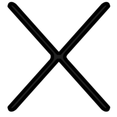 the sitelen pona glyph for the toki pona word 'ala,' which looks like an 'x,' colored in black.